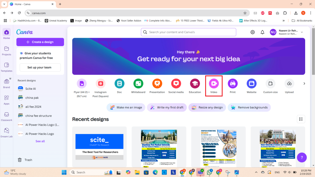 How to select Video dimensions from Canva